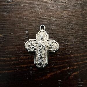 Sacred Heart Auto League Silver Tone Religious Cross Pendant (1960)